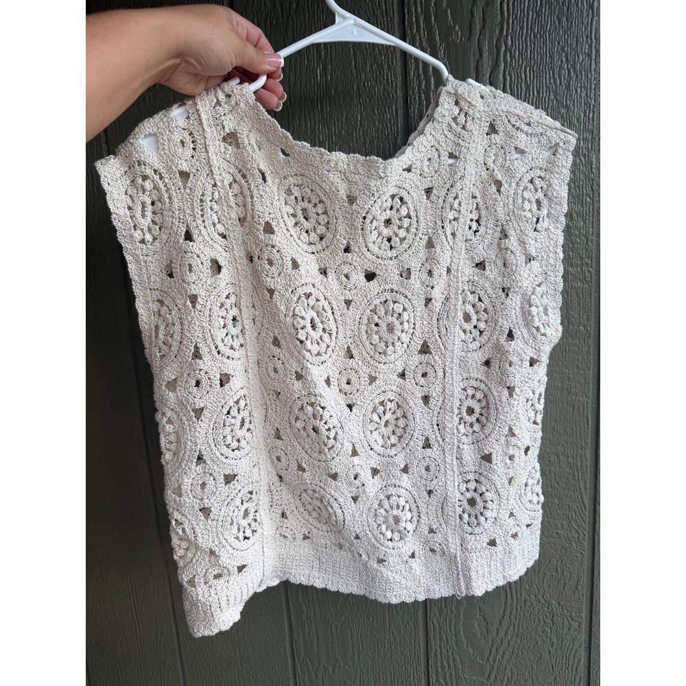 Ultra‎ Pink Crochet Sleeveless Top Size S Cream Floral Open Knit Boho